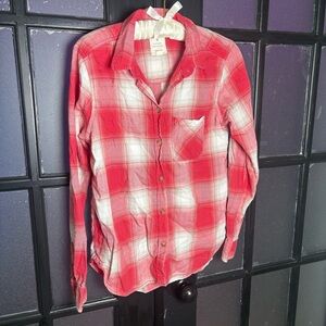 American Eagle Vintage Boyfriend Plaid Flannel Shirt Red White Small